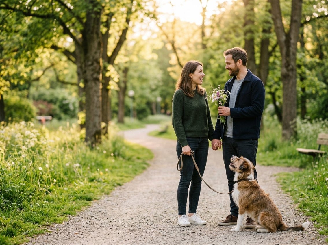 En fælles gåtur med hunden kan blive til en romantisk overraskelse